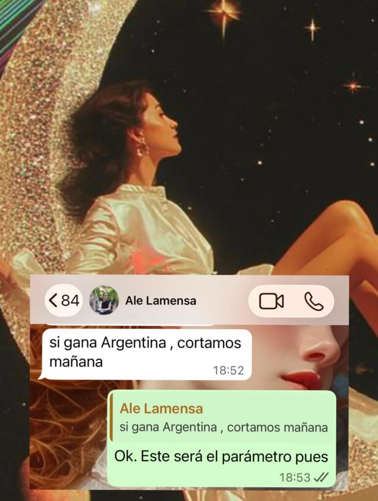 “If Argentina wins, we cut it tomorrow,” le escribió su estilista. Sin dudarlo, Celeste aceptó el desafío: “Ok. Este será el parámetro pues”.