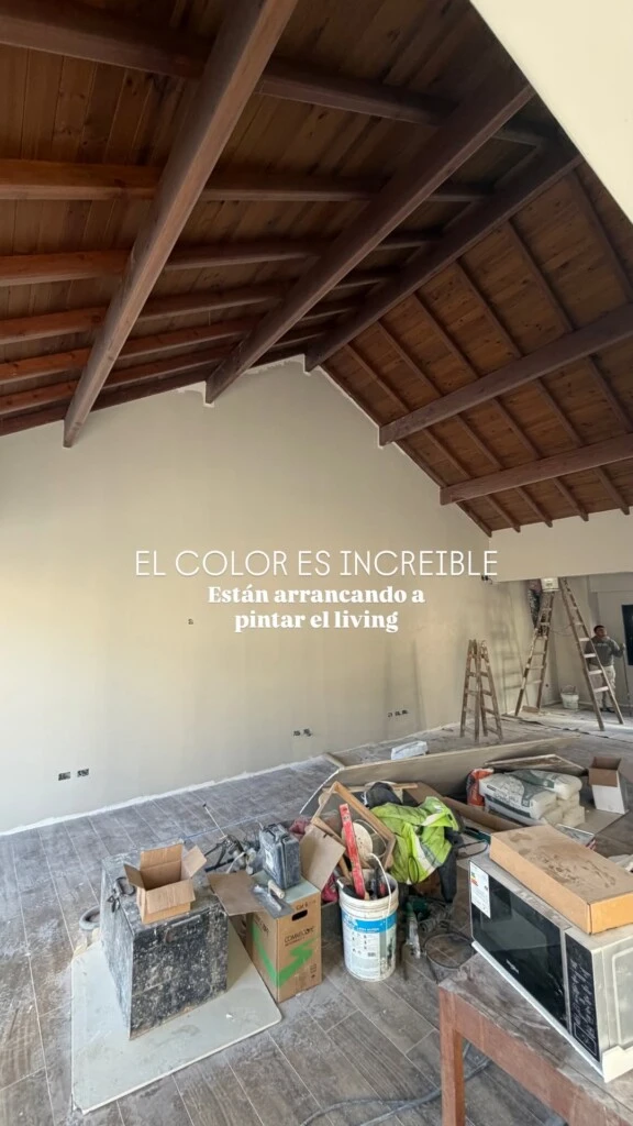 One of the elements that most stands out is the imposing two-slope roof entirely clad in wood, with large beams visible in a dark walnut tone.