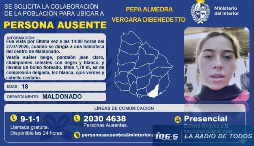 Placa policial de la búsqueda de Pepa Almendra