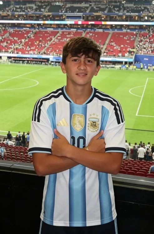 Thiago Messi en la cancha.