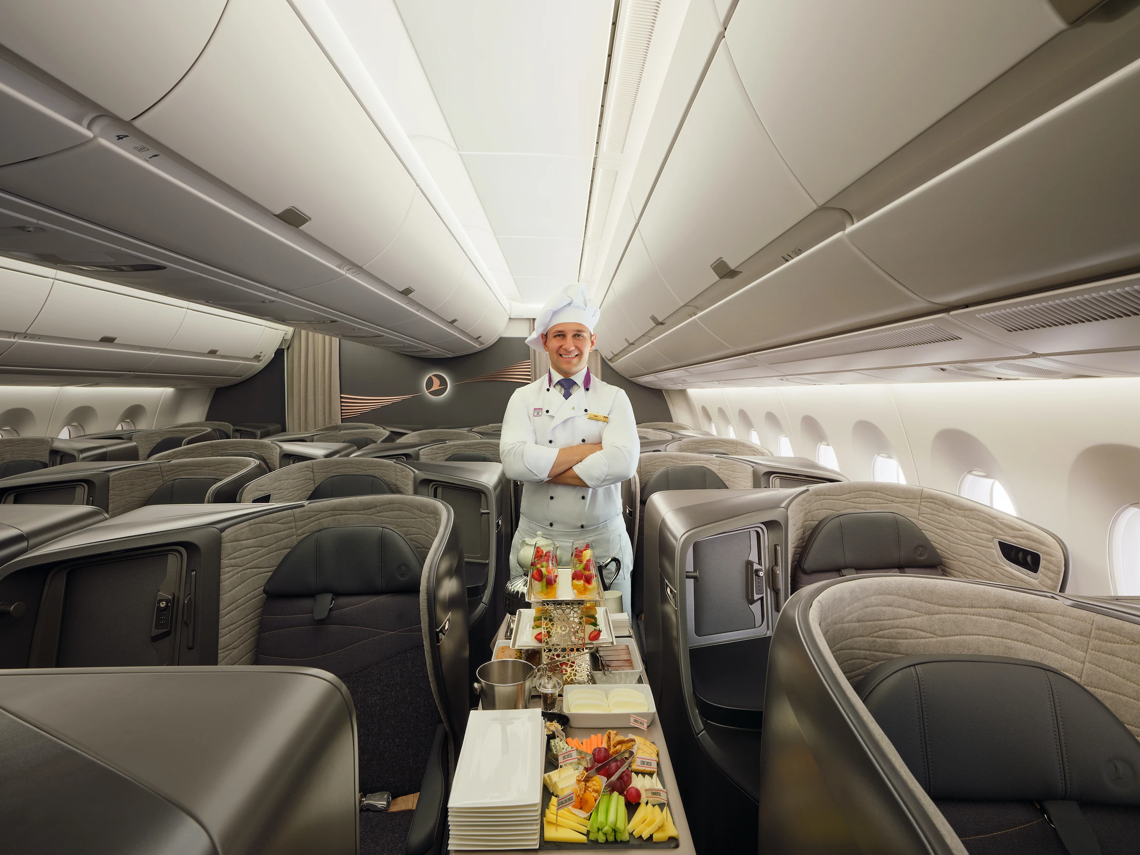 The onboard chef transforms the dining experience during the flight.