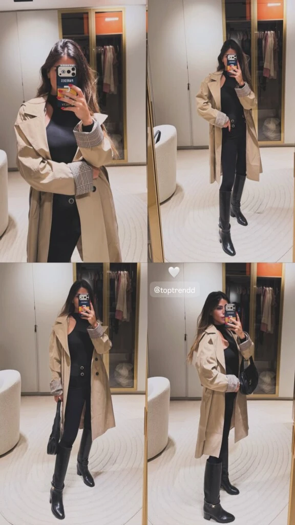 La pieza central del outfit fue un trench coat beige, un clásico atemporal que nunca pasa de moda y se convierte en el aliado perfecto para los días nublados. 