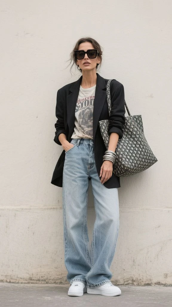 Tendencia urbana: la fórmula de blazer y remera con estampa