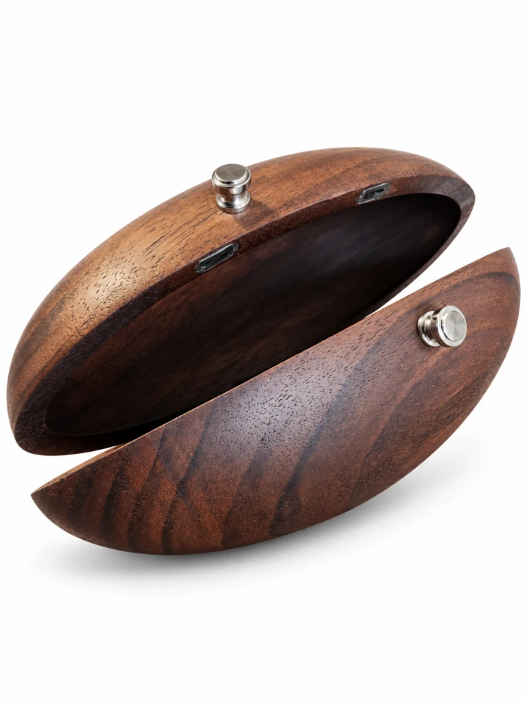 Clutch de madera, suave al tacto y fácil de llevar.